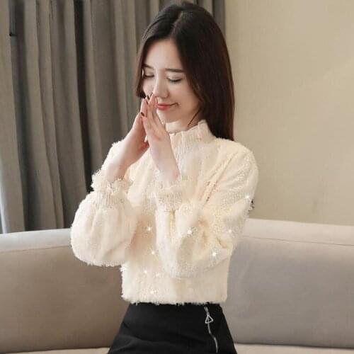 2021 Women Blouse Lace-up Cutout Lace Shirt Female Long-Sleeved Top Autumn Winter Shirt Ladies Mesh Loose Pullover Shirts H993