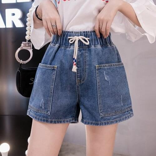 5XL Womens Denim Shorts Classic Vintage Elastic Waist Blue Wide Leg Female Caual Summer Ladies Shorts Jeans For Women Plus Size