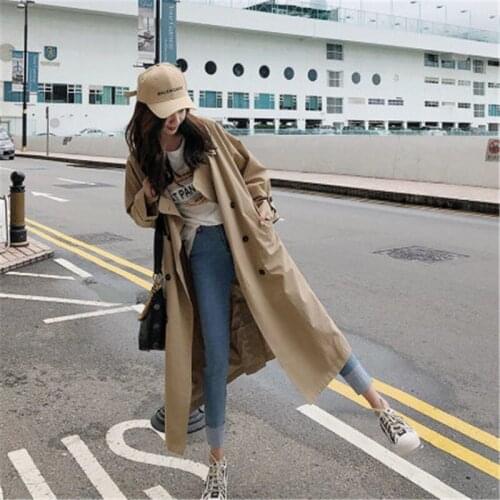 Spring Khaki Trench Coat Women Long Coat 2021 Fall Korean Temperament Loose Trench Coat Double Breasted Long Sleeve Windbreaker