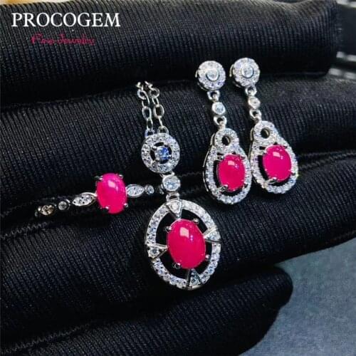 Authentic Natural Ruby Jewelry sets for Women Wedding Engagement with CZ Real gemstones fine Jewelry 925 Sterling Silver #487