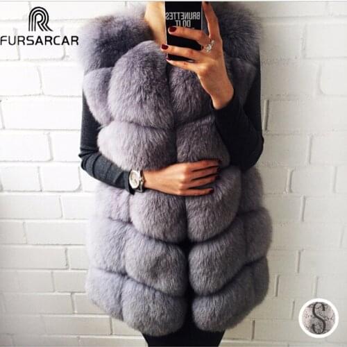 FURSARCAR 70cm Long Real Fox Fur Vest For Women Genuine Leather Coats Winter Female Fox Fur Jacket Luxury Outerwear Customize