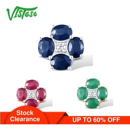 VISTOSO Gold Pendants For Women Authentic 14K 585 White Yellow Rose Gold Blue Sapphire Emerald Ruby Round Pendant Fine Jewelry