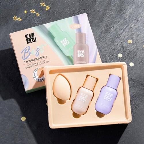 1 Set Moisturizing and Clear Base Makeup Set Skin Moisturizing Liquid Foundation Oil Control Isolation Cream Cosmetic