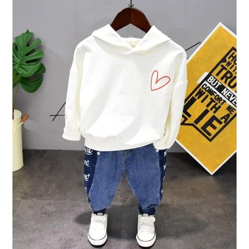 Hot-selling 2pcs Toddler Kids Cool Baby Boy long Sleeve Hooded Tops+ jeans Pants 2pcs boys Outfits Clothing Set 2-6years