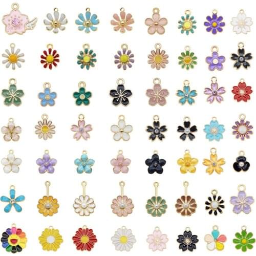 20pcs Mixed Flowers Enamel Alloy Charms Dog Daisy Flower Pendant Mixed Gold Tone for Bracelet Earring DIY Accessory Keychain DIY