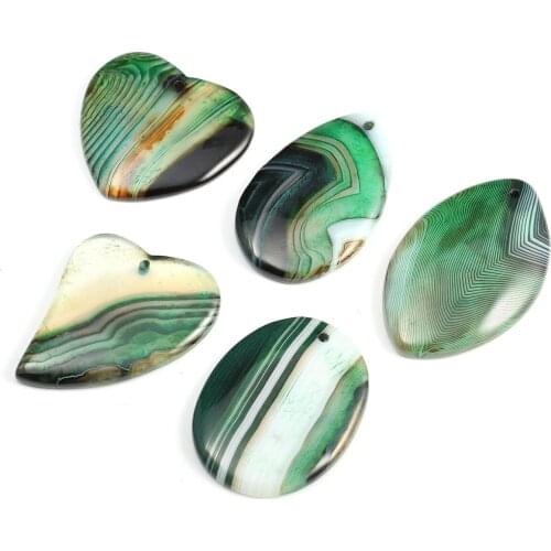 5pcs / Lot Natural Green Striped Pendant Charms Natural Agates Stone Meditation Amulet Pendant for DIY Jewelry Necklace