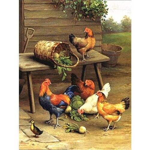 5D Diamond Painting Full Round Drill Rooster Hen Chicken Diamond Embroidery Cross Stitch DIY Mosaic Picture of Rhinestone Decor