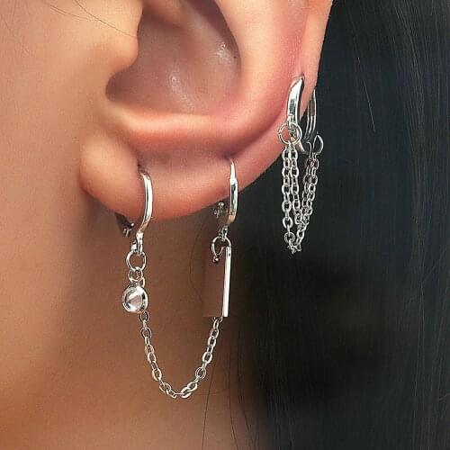 New Personality Fashion Retro Circle Chain Earrings Ear Buckles Ins Cold Wind Simple Hip Hop Asymmetric Earrings Jewelry Gifts