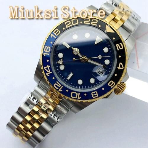 BLIGER 40mm Mens Top Luxury Mechanical Watch Sapphire Glass Ceramic Bezel Blue Sterile Dial Luminous Mens GMT Automatic Watch