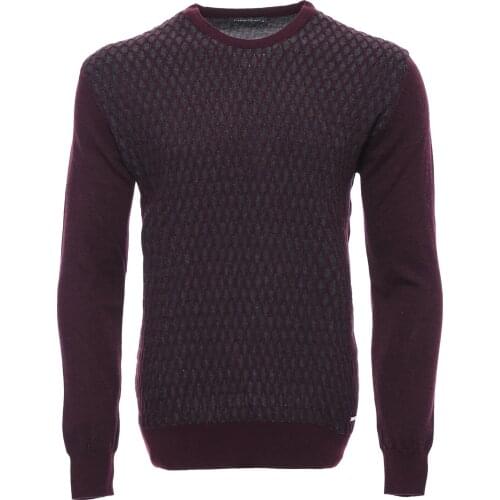 Burgundy Diamond Patterned Circle Neck Sweater