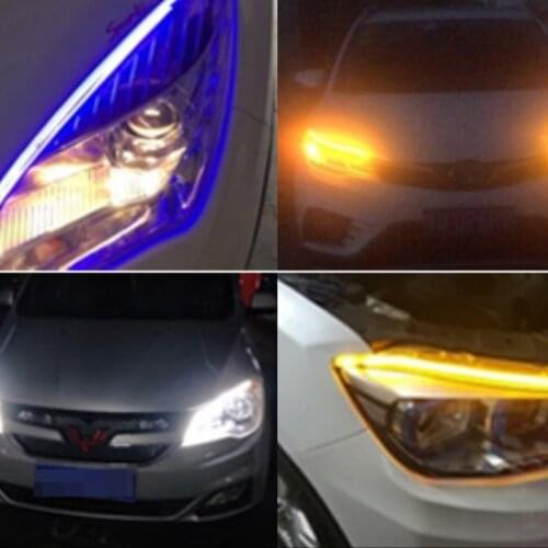 2pcs LED DRL Car Daytime Running Light Flexible Waterproof Strip Auto Headlights 12V White Turn Signal Yellow Brake Flow Lights