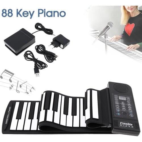 88 Keys MIDI 128 Tones Electronic Organ Roll Up Folding Piano Built-in Speaker for Kids Support Multi-language