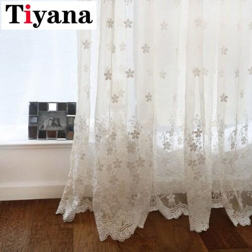 Tiyana Europe Luxury White Flower Sheer Curtains for Living Room Embroidered Window Drapes Modern Tulle Kitchen Curtains ZH023Y
