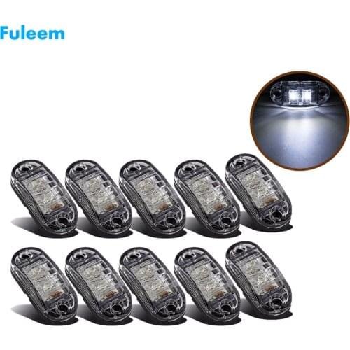 Fuleem 10PCS White LED 2.5INCH 2 Diode Light Oval Clearance Trailer Truck LED Side Marker Lamp 12V 24V Waterproof