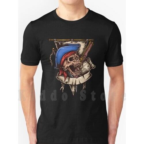 Pirate Skull T Shirt Diy Big Size 100% Cotton Pirate Skull Bones Hat Tobacco Pipe Jolly Roger Pirates Icon Teeth Seabass Pirate
