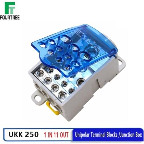 UKK 250 Terminal Blocks One In Several Out Power Distribution Junction Box Universal Electric Wire Connector Din Rail