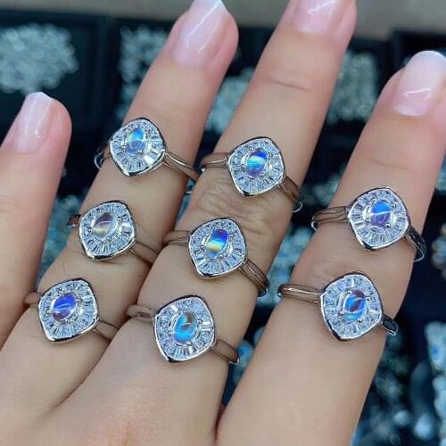 925 Silver Solitaire Ring Blue Moonstone Ring engagement wedding ring/blue moonstone ring/silver rainbow moonstone jewelry