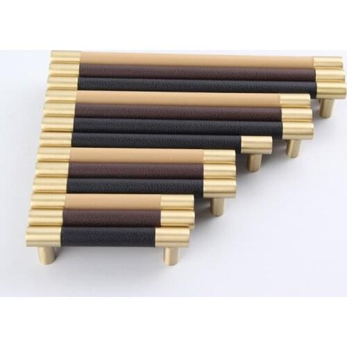AODEYI 2-Pieces Brass Drawer Pulls Carbinet Handle Furniture Solid Base Handle Replacement with leather Cover 22-016