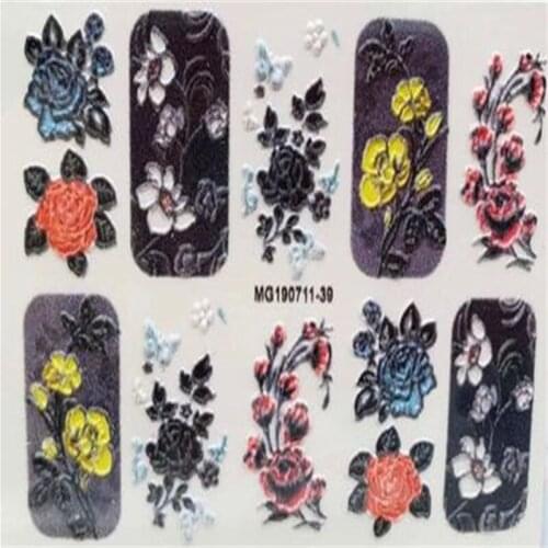 Hot Sell Fashion Style diy 6d Cubic Traceless Nail Stickers Web Celebrity Flowers Concave-convex embossing Empaistic Girl Gifts