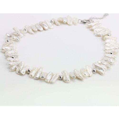 Unique Pearls jewellery Store,Large Keshi Pearl Necklace,7x20mm White Color Nugget Real Pearl Jewelry,New Free Shipping