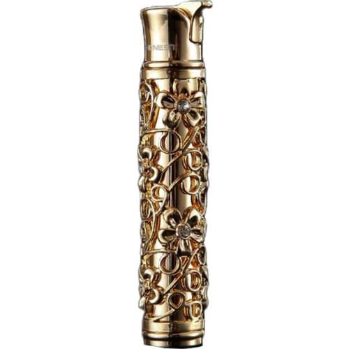 HONEST Hollow Pattern Metal Inflatable Gas Lighter Slim Women Cigarette Lighter