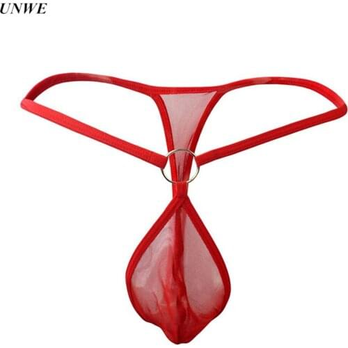 Metal Ring Mesh Thong Men Transparent Penis Pouch Gay G Strings Underwear Nylon Sissy Tanga Hombre Jockstrap