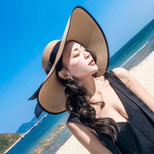 Girls New Sun Hats Women Vintage Large Brim Boater Hat Wheat Straw Summer Sun Hats Beach Travel Cap Sun Visor Cap B-7988