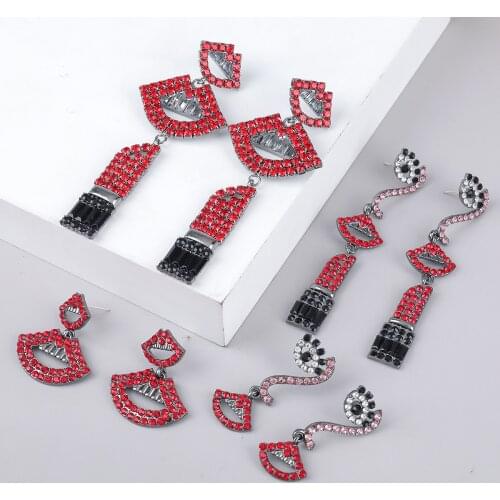 New Design Statement Lip Shape Rhinestone Long Earrings for womens High Quality Fashion Trend Jewelry Accessories Wholesale