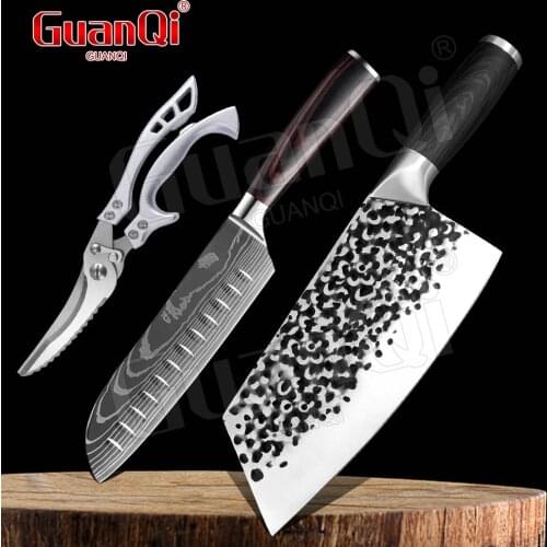 Stainless Steel Chef Knife Handmade Forged Sharp Cleaver Utility Vegetable Knives Slicing Knife Cooking Tools Powerful Scissors