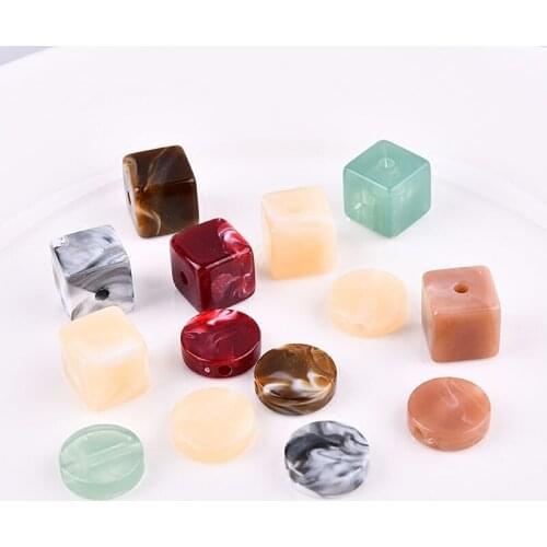 Wholesale 100pcs/lot color pattern printing geometry rounds/square shape resin beads charms diy jewelry pendant accessory
