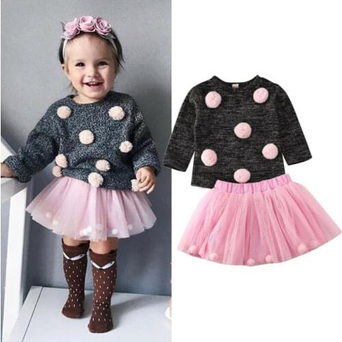 2pcs Toddler Baby Girl Autumn Winter Clothes Set Sweater Tops+tutu Skirt Outfits 0-4 Years