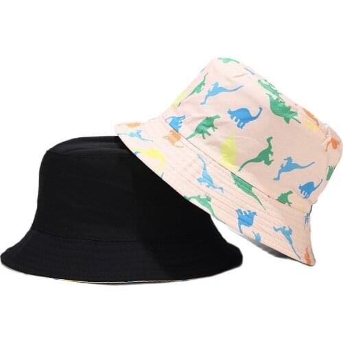 LDSLYJR Cotton Cartoon dinosaur print Bucket Hat Fisherman Hat outdoor travel hat Sun Cap Hats for Men and Women 223
