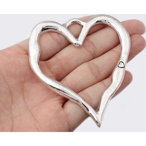 2pcs Tibetan Silver Hollow Heart Shape Carved Heart Charms Large Pendant Jewelry Materials Jewelry Charms Making Finding 67*79mm