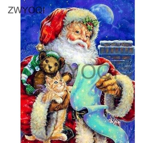 Full Round Diamond mosaic Santa Claus cat DIY Diamond embroidery Cross stitch Full Square Diamond painting Santa Claus cat Bear
