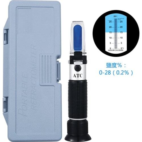 Handheld Refractometer Salinometer Salt Concentration Measuring Instrument 0-28% Salinity Refractometer Salt Hydrometer with Box