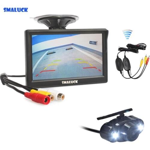 SMALUCK 5" LCD Display Car Monitor Rear View Monitor LED Night Vision Car Camera Parking Camera