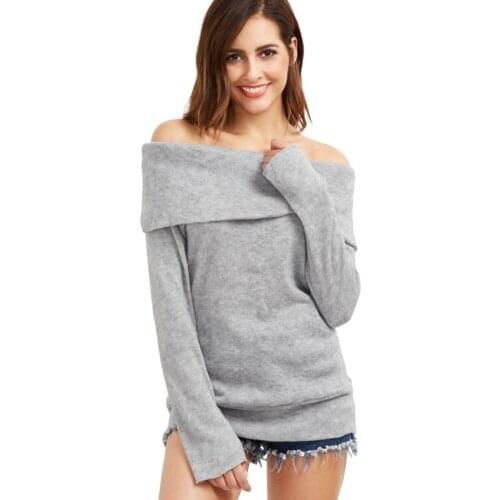 New Women Loose Off Shoulder Long Sleeve Sweater Pullover Sexy Boat Neck Solid Color Sweater 2018 autumn winter casual jumper