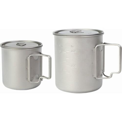 BIVOUAC 25oz[750ml] Titanium Cup with 300ml 350ml 400ml 450ml Cup Set Camping Pot Coffee Mug Cooking Kit Cup With Folding Handle