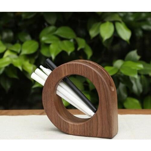 Creative Simple Walnut Wooden Pen Holder Makeup Brushes Storage Multi-function Desk Stationery Organizer Box Home Art