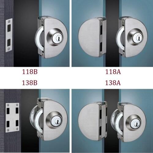 Stainless Steel Entry Gate 10-12mm Glass Door Lock Locks W Key Swing and Sliding Door Round Design 4 Kinds