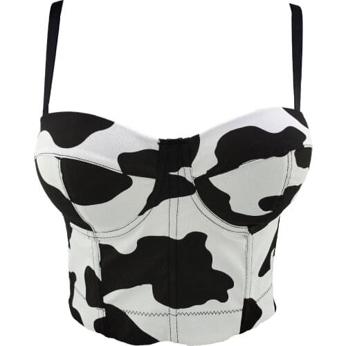 Plus Size High quality Hand-made Cow pattern cotton printed small camisole French cute gathered slim stretch top tide