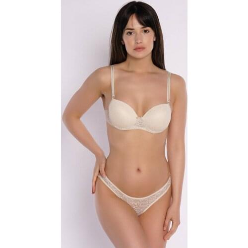 Womens Beige Lace Detail Bra Set