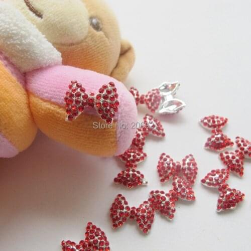 MD-277 10pcs Fancy Red Rhinestone Silver Big Bow Deco Metal Charms Metal Deco Charms Nail Art