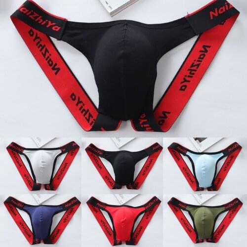 2021 Mens Sexy Breathable Briefs Thongs Low Waist U Convex Cotton + Spandex Underwear Underpants Exotic Apparel 6 Colors L-2XL