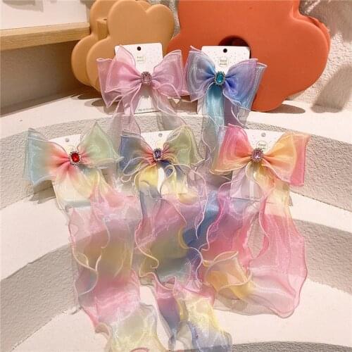2021 New Fashion Childrens Hairpins Sweet Girl Princess Simple Beautiful Colorful Ribbon Bow Duckbill Clip Hair Accessories