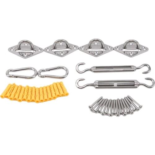 40Pcs/set Sun Shade Sail Canopy Accessory 304 Stainless Steel Hardware Kit Turnbuckle Pad Eye Carabiner Clip Hook Screws