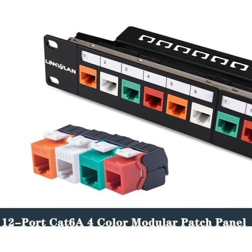 CAT6A Patch Panel 12 Port 10 in 1U Cabinet Rack Network Cable Adapter 10G RJ45 Computer Keystone Jack Modular Distribution Frame