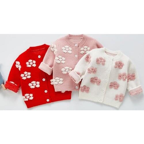 Spring Cute Girls Flower Embroidery Cardigan Coat Clothing Autumn Kids Baby Girls Long Sleeve Knit Coat Children Girls Coats