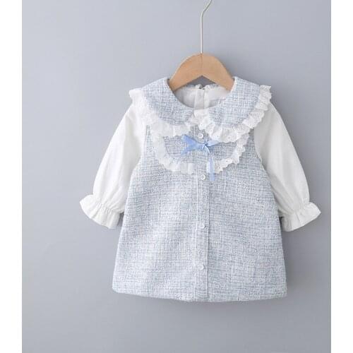 2020 Spring Baby Toddle Girls Lace Collar A- Line Dresses Children Fashion Graceful Princess Long Sleeve Dress