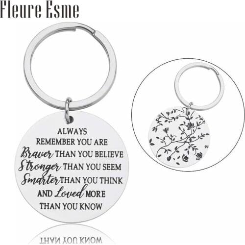 Double-sides Keychain Always Remember You Are Braver Keychain for Women Men Teen Girls Boys Birthday Gifts for Son Daughter
